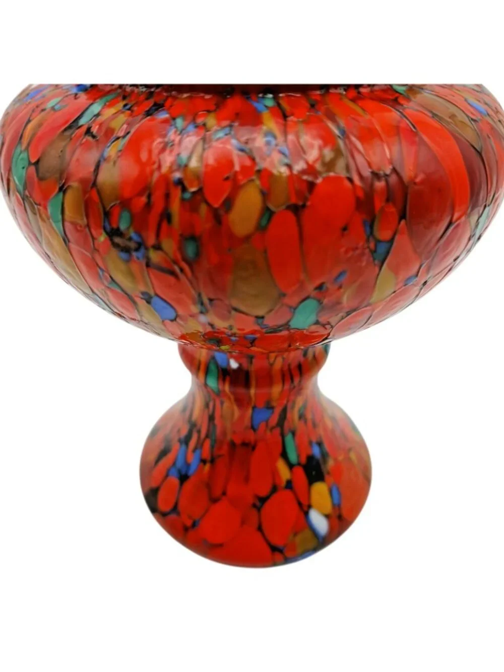 Czech Bohemian Spatter Glass Posy Vase Brass Flower Frog Lid 5